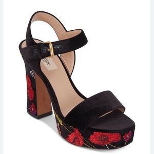 Valentino Velvet Black & Red Platform Open Toes Heels Size 36